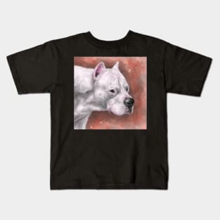 Painting of A Dogo Argentino on a Grungy Peach Background Kids T-Shirt